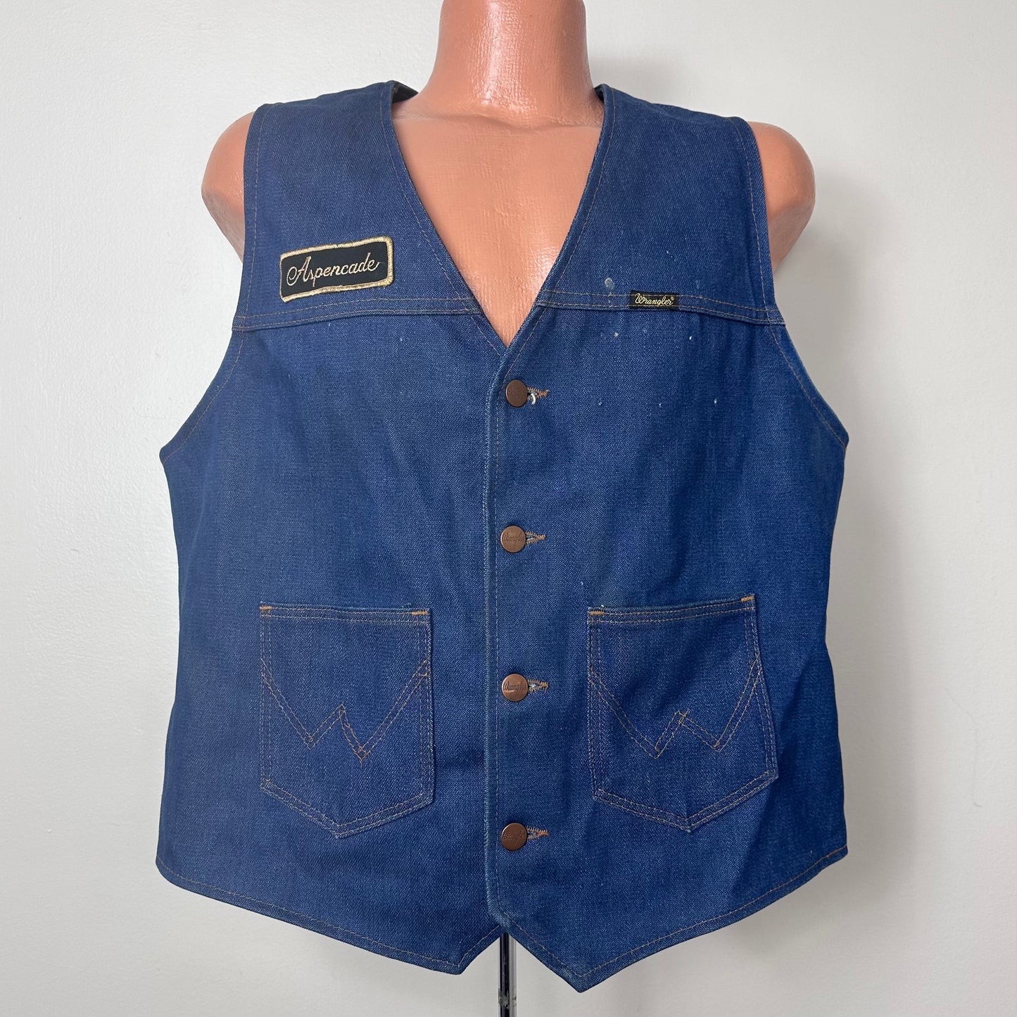 1970s Denim Biker Vest, Wrangler Size XL, Aspencade, Gold Wing Road Riders, GWRRA Association