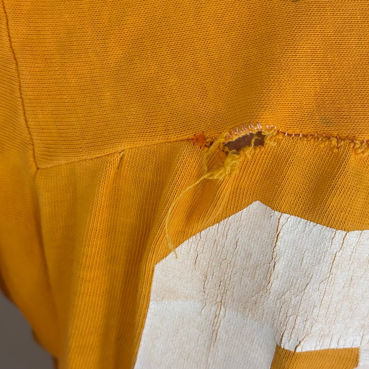 1960s Orange Cotton Jersey, Russell Athletic Size Large, No 22, Distressed