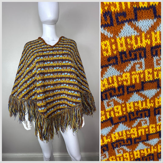 1970s Sweater Poncho with Fringe