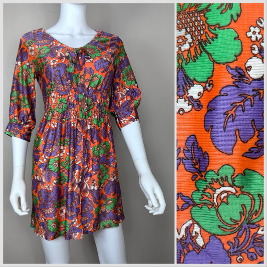 1960s Floral Micro Mini Dress, Size XS-Small