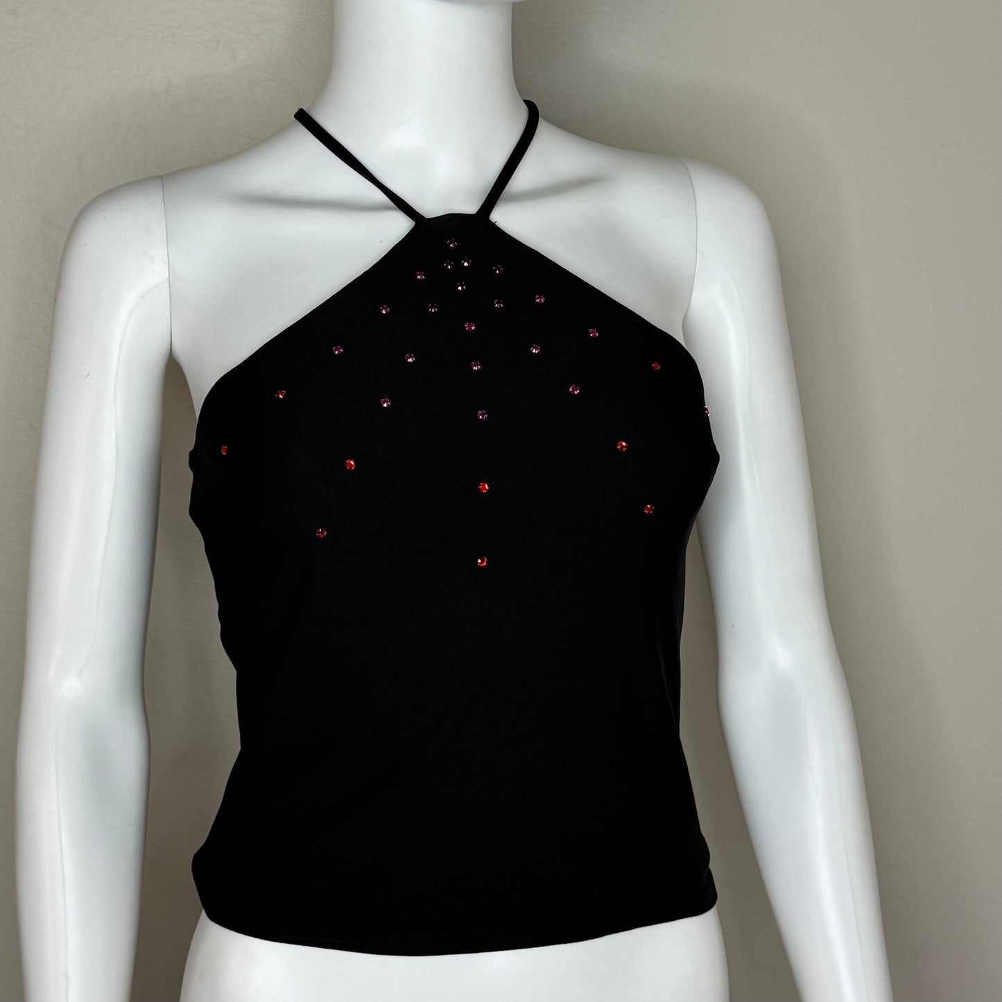 Y2K Black Tank Top with Rhinestones, Scene Size X-Small