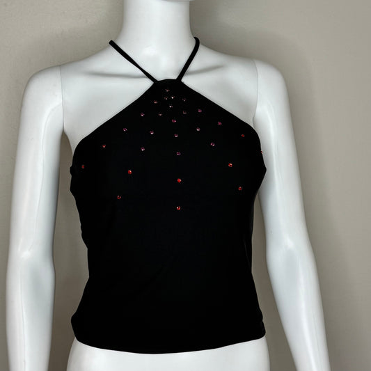 Y2K Black Tank Top with Rhinestones, Scene Size X-Small