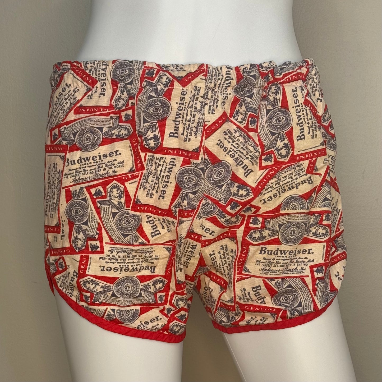 1970s Men’s Budweiser Beer Swim Trunks, Size X-Small, Cotton Swimsuit Shorts
