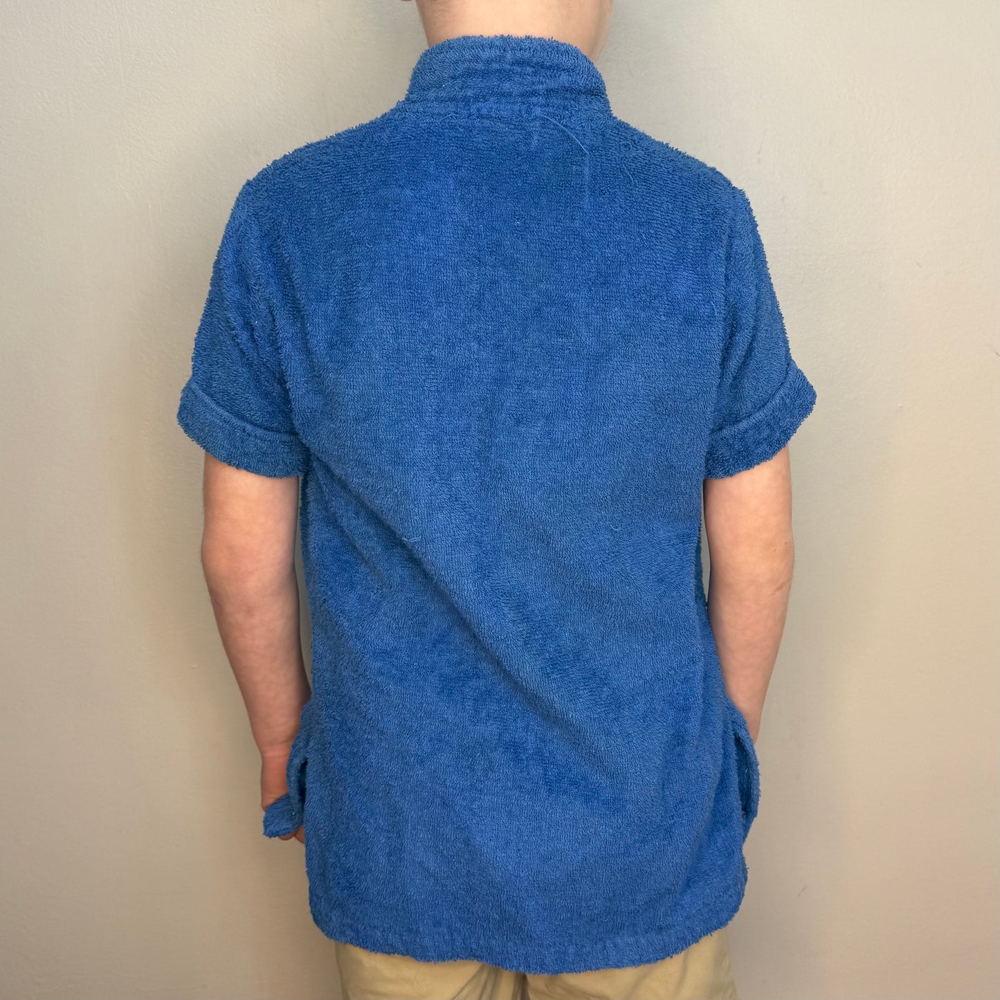 1970s Kids’ Blue Terrycloth Beach Jacket, The Put On Shop Swimwear Size 6/8, Sears, Swim Cover Up Shirt