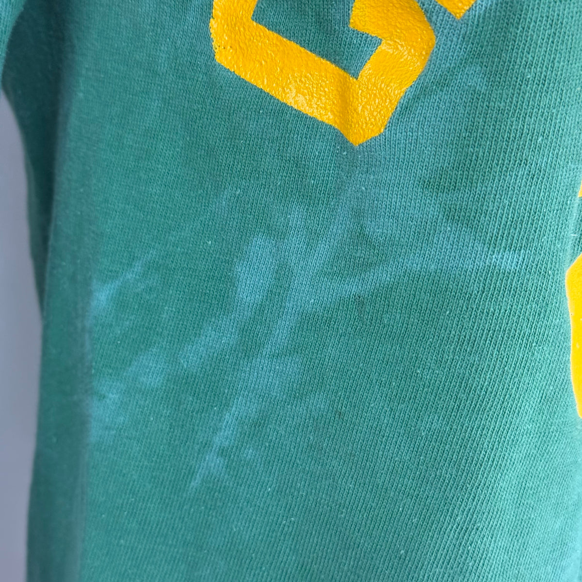 1940s Green Cotton Jersey T-Shirt, Central High Memphis AA, Champion Knitwear Company Running Man Size Medium, Distressed