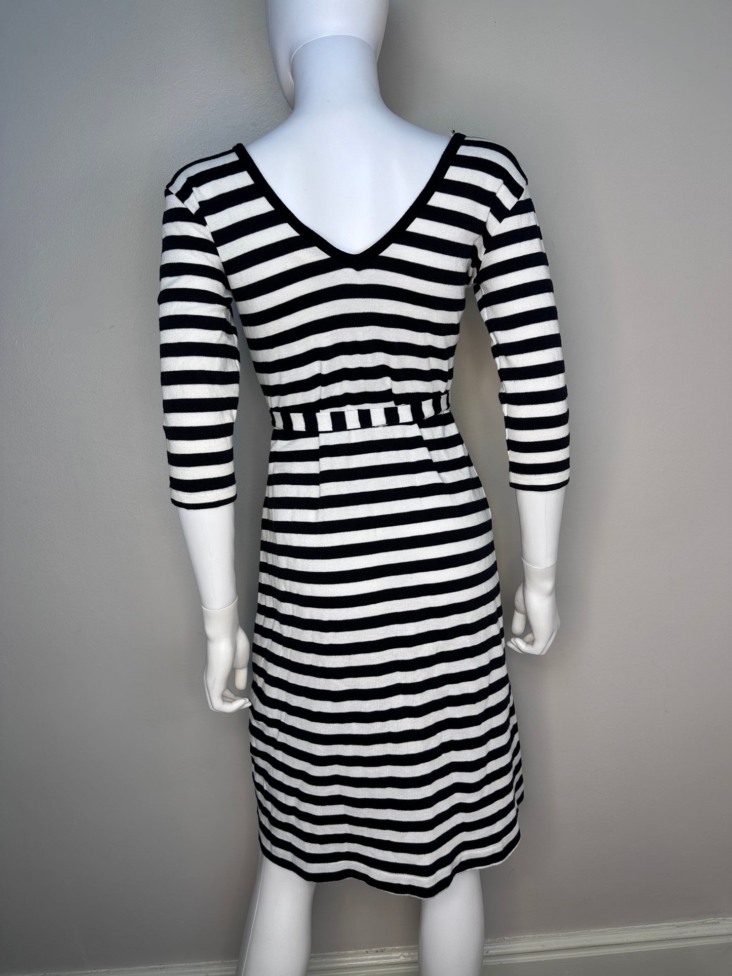 1970s Black and White Stripe Knit Dress, Casual Corner Size Small