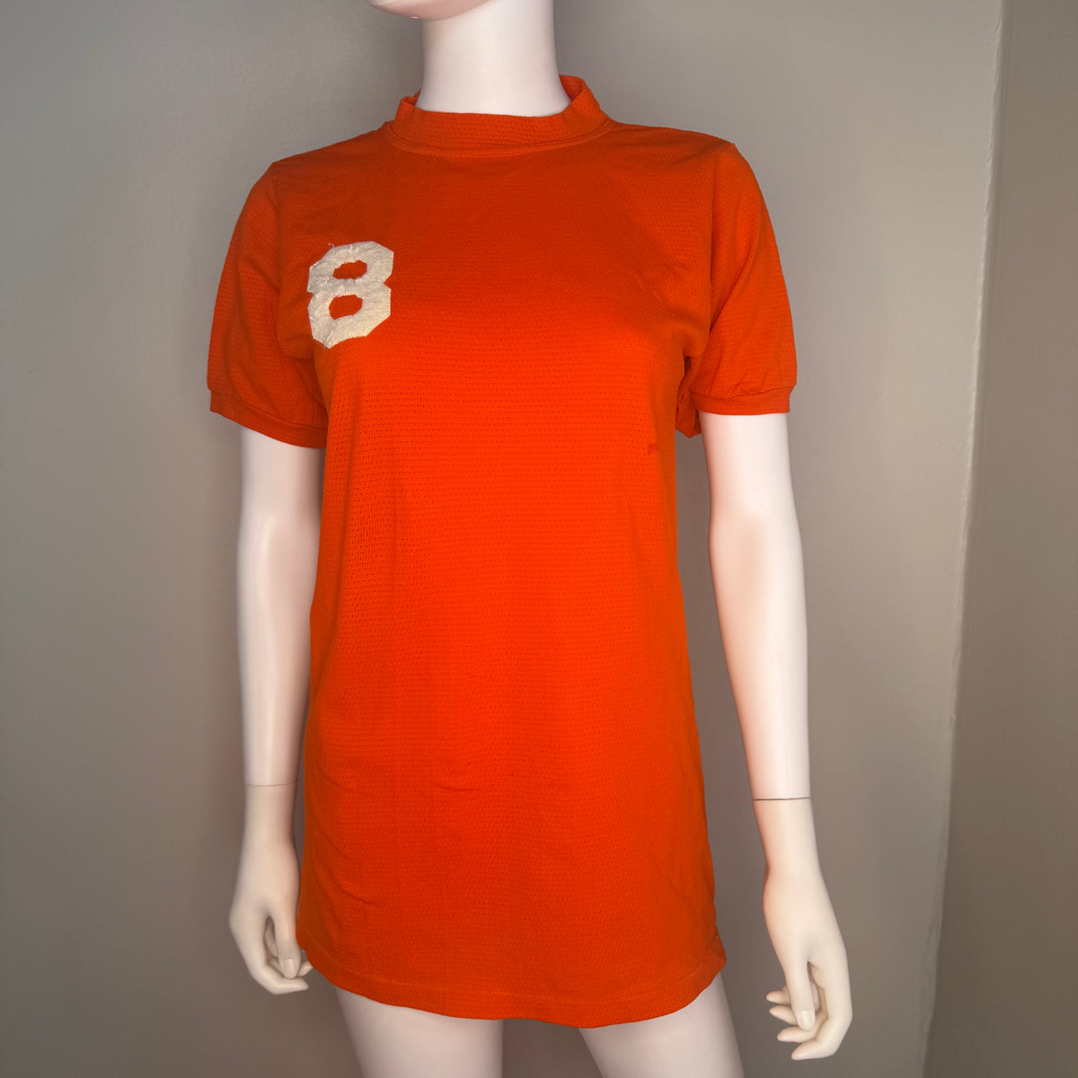 1960s/70s Orange Mesh Jersey T-Shirt, State Line Meat Co, York Arms Co Sporting Goods Memphis Size Small, No. 8