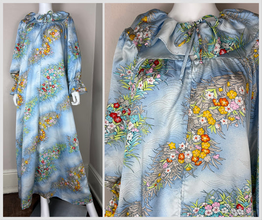 1970s Christian Dior Loungewear, Floral Zip Front Robe, Saks Fifth Avenue