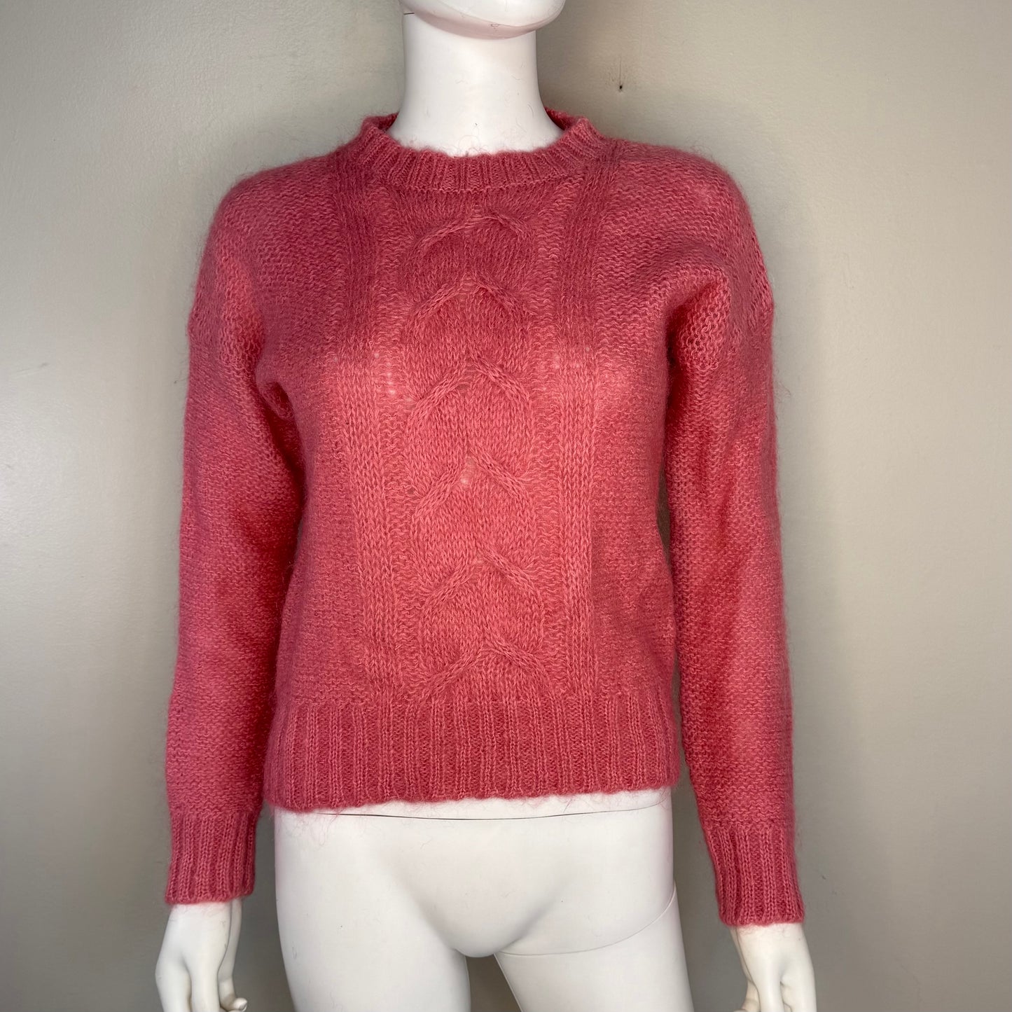 1980s Bubblegum Pink Mohair Cable Knit Sweater, Erika Size Small