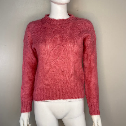 1980s Bubblegum Pink Mohair Cable Knit Sweater, Erika Size Small