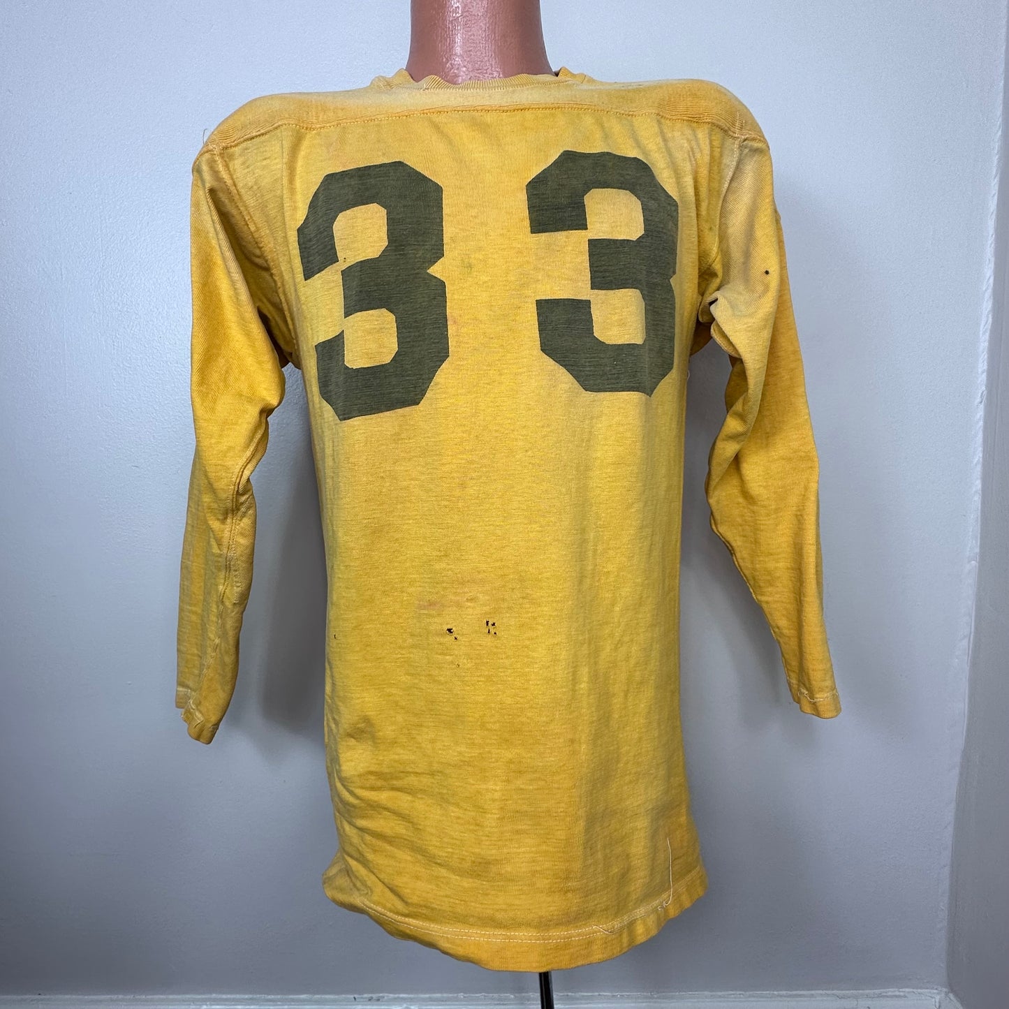 1940s/50s Cotton Football Jersey, Mustard Yellow Number 33, York Arms Co Sporting Goods