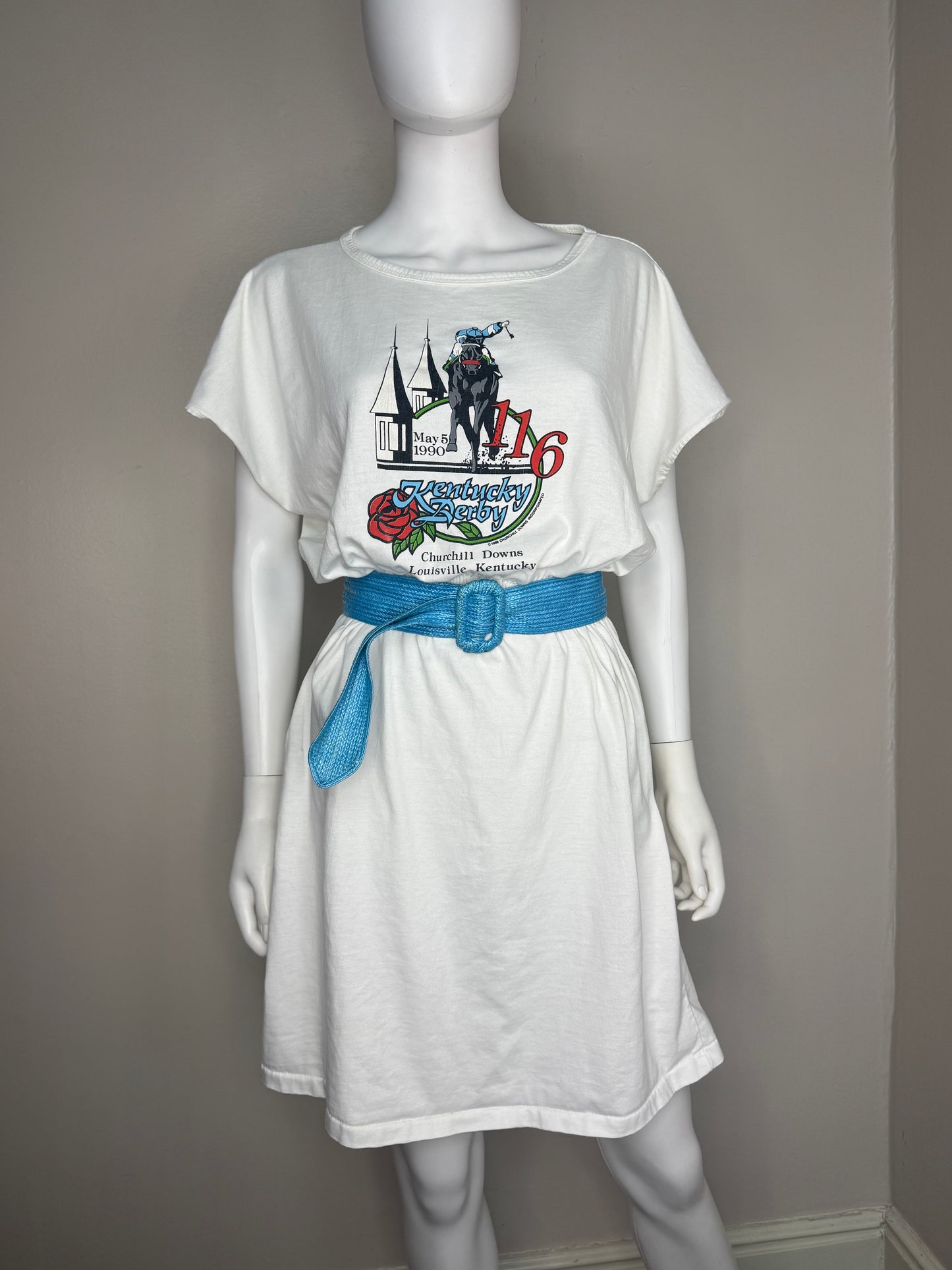 1990 Kentucky Derby T-Shirt Dress, 116 May 5, Churchill Downs Louisville Horse Race Souvenir, Size Large-XL