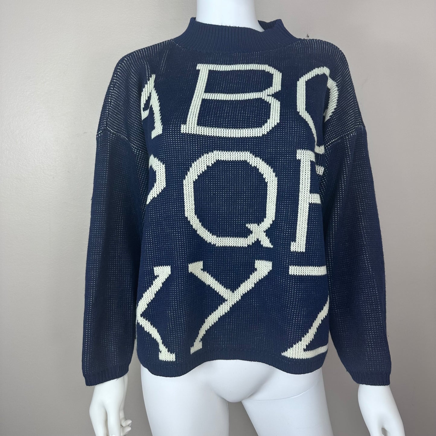 1980s Alphabet Intarsia Slouchy Sweater, Size Small-Medium