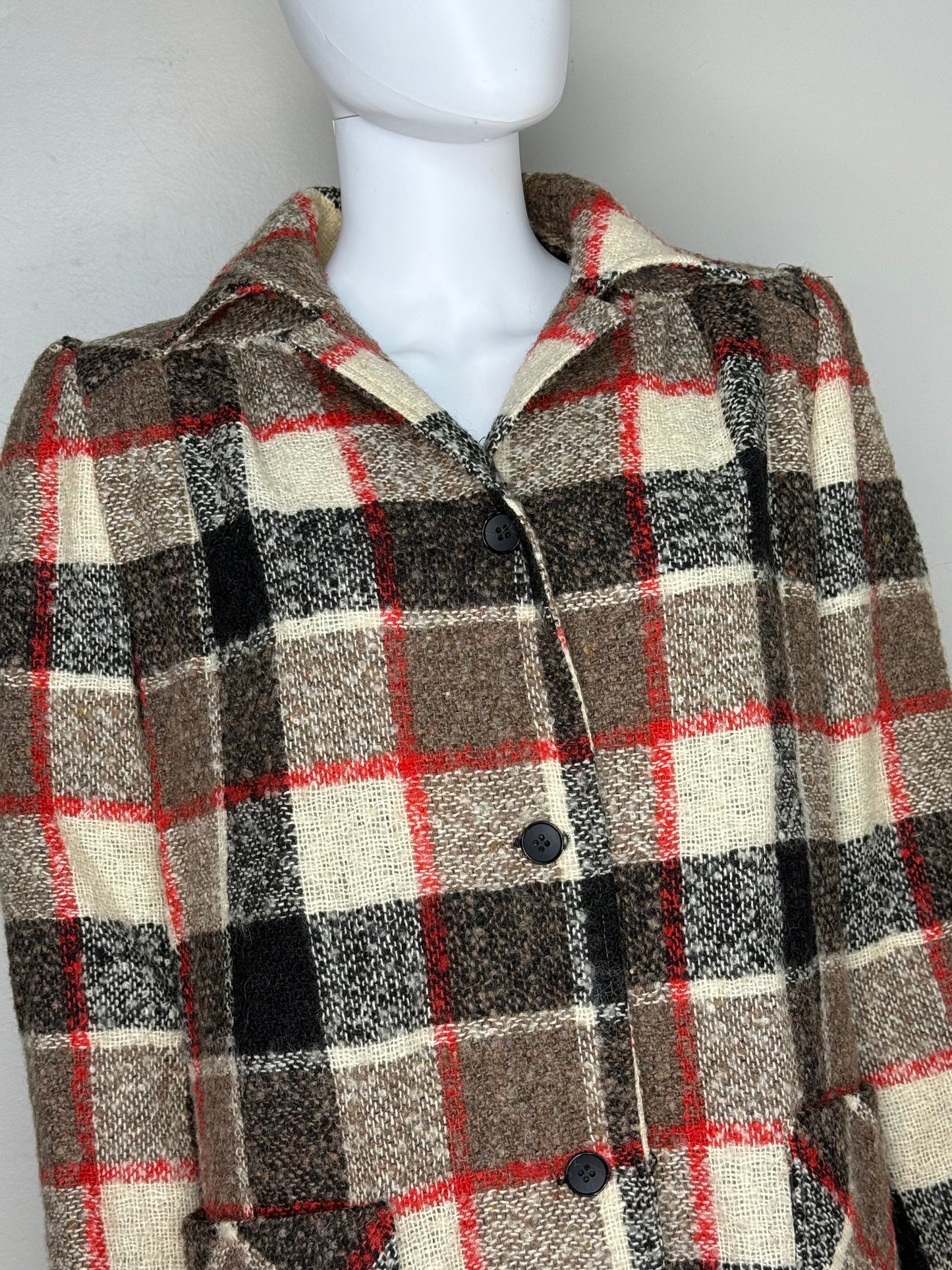 1970s/80s Plaid Boucle Coat, Adolph Schuman for Lilli Ann Size Large, 70s does 40s