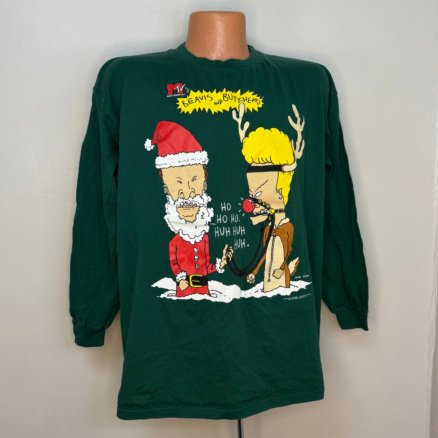 1990s MTV's Beavis and Butthead Christmas Long Sleeve T-Shirt, Stanley Desantis Size XL, Mike Judge 1996