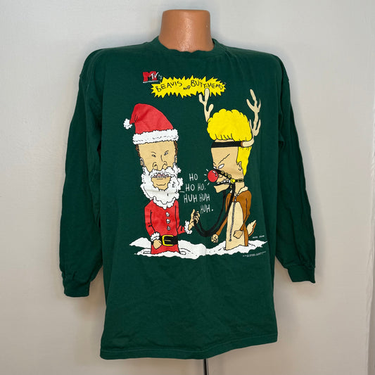 1990s MTV's Beavis and Butthead Christmas Long Sleeve T-Shirt, Stanley Desantis Size XL, Mike Judge 1996