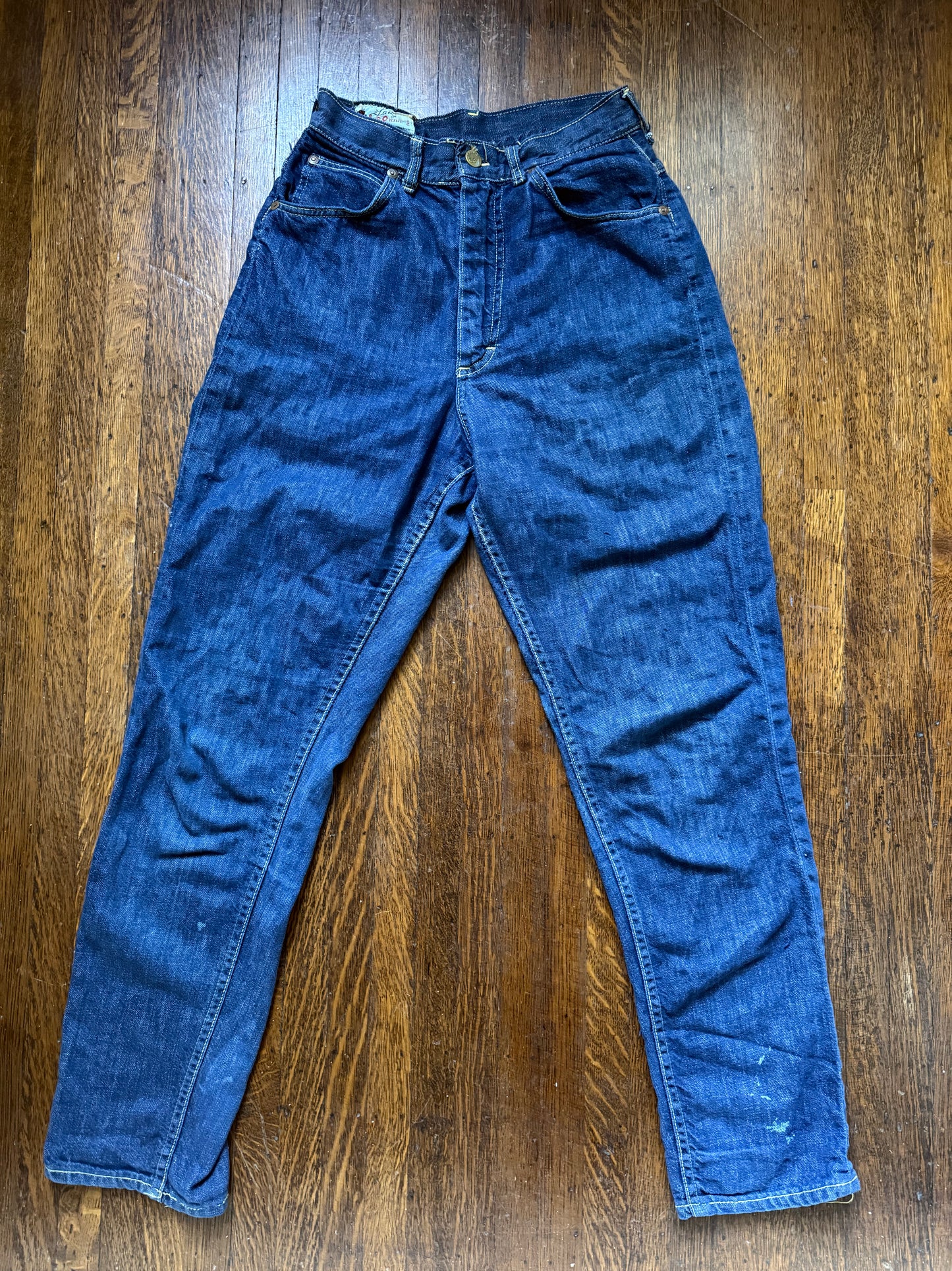 1960s Blue Jeans, Lady Lee Riders, 25.5"x29.5", Authentically Western Sanforized Cotton Blu-Fast Denim