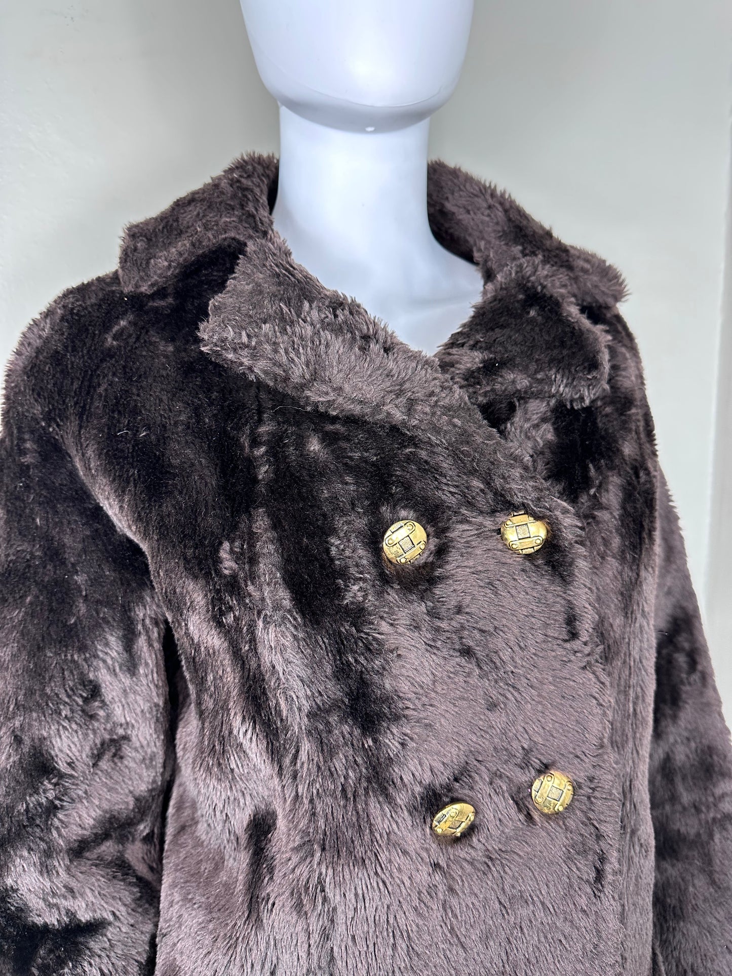 1970s Chocolate Brown Faux Fur Coat, Rivoli Size Medium