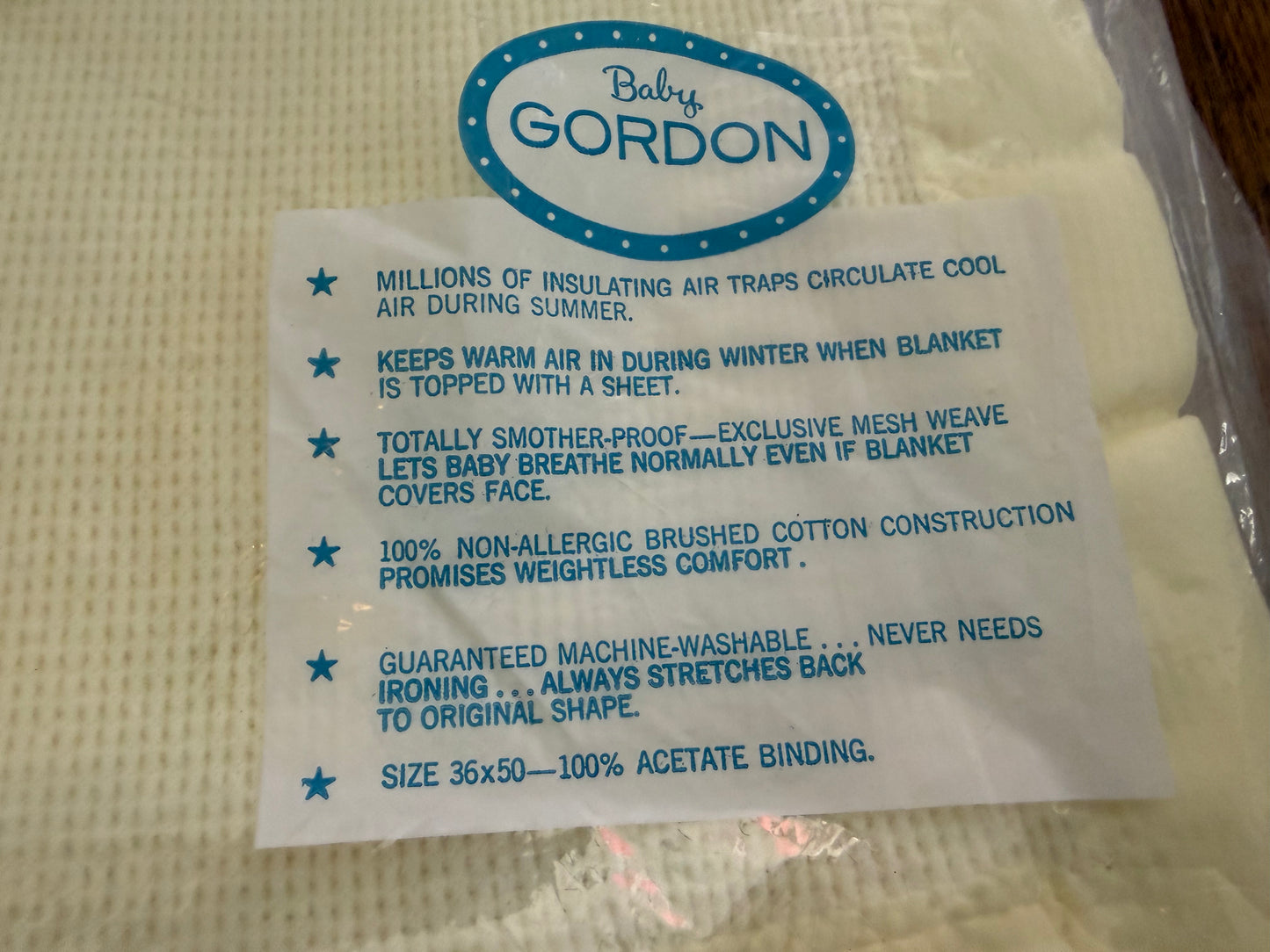 1960s Baby Gordon Thermal Weave Crib Blanket with Satin Binding, Pastel Yellow Cotton, New in Package