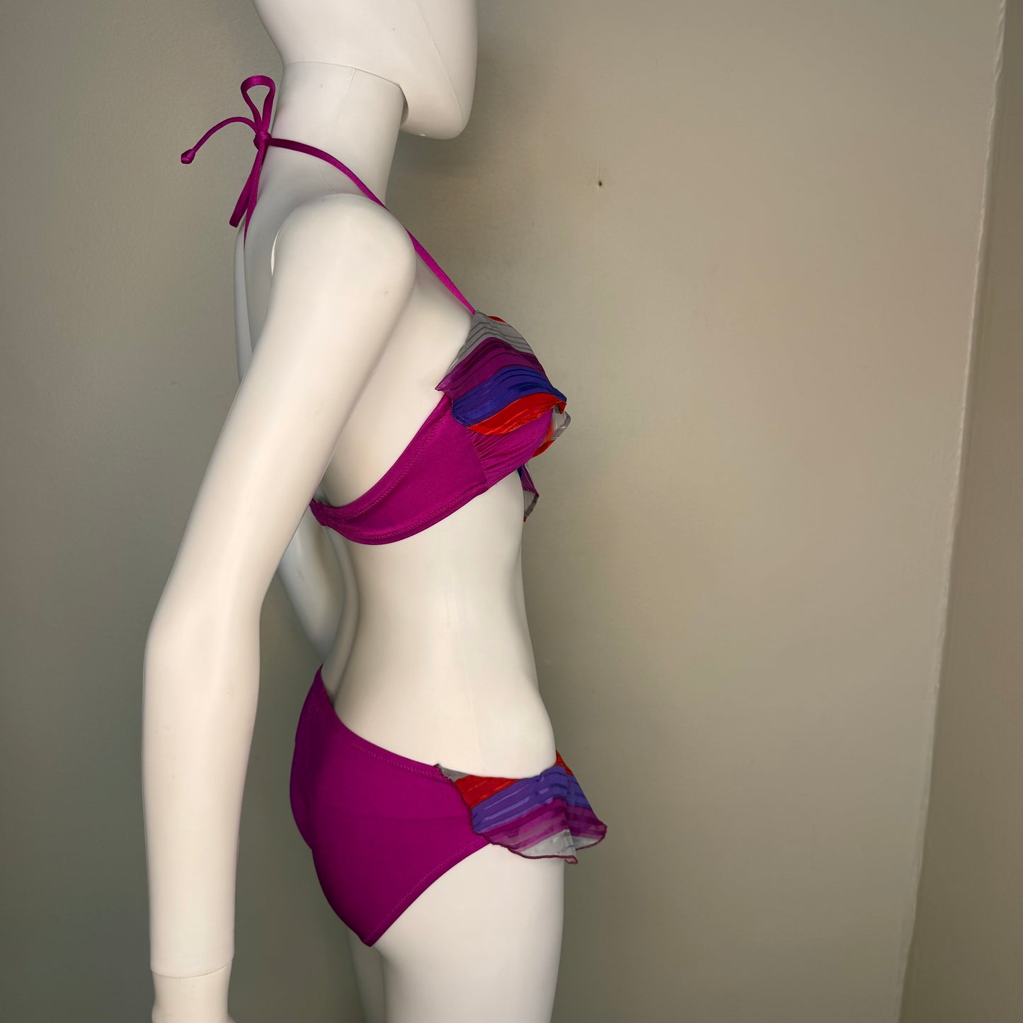 1970s/80s Pink Ruffle Bikini, De Weese Design Size XS/S