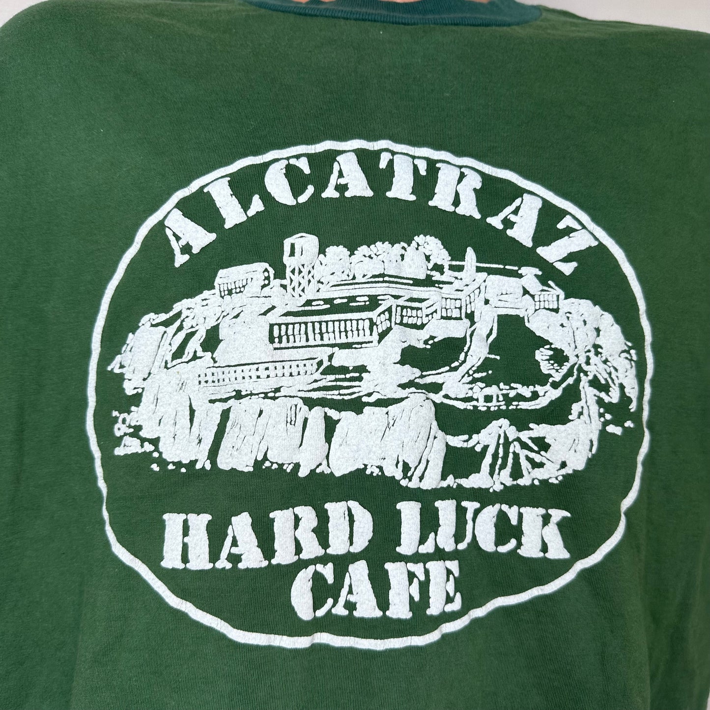 1980s Alcatraz Hard Luck Cafe T-Shirt, Magnum, Crazy Fades