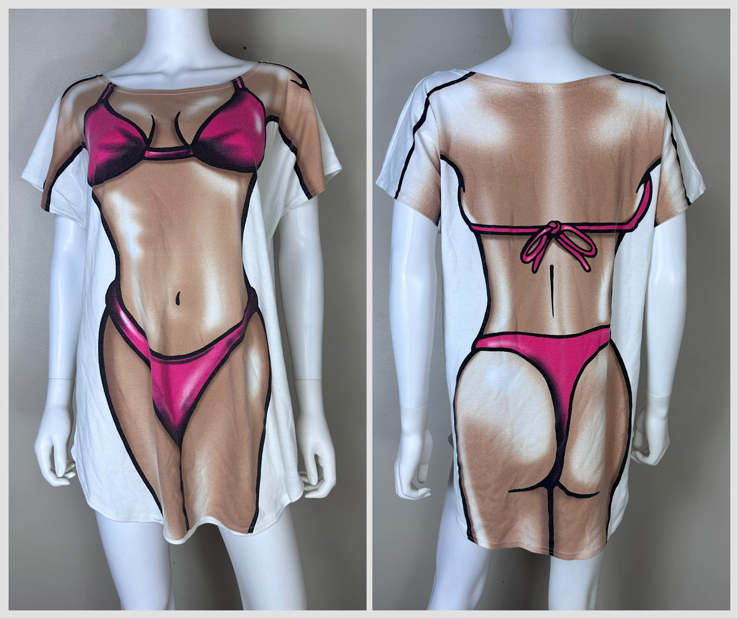 1990s Sexy Lady Bikini Body T-Shirt Tunic, Virtual Realitease Body Tease, Swim Cover Up, Nightgown