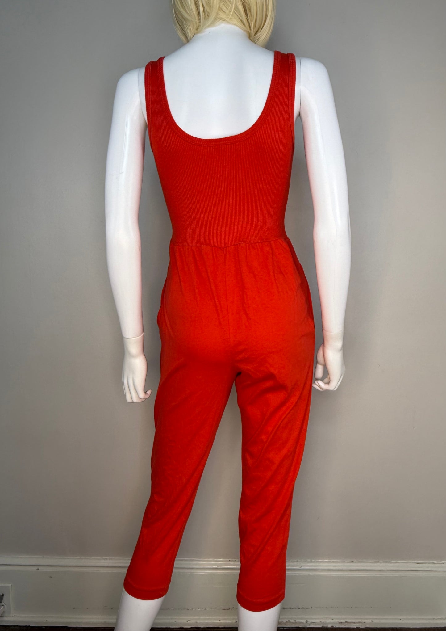 1980s Red Knit Jumpsuit, Hang Ten Size XS/Small, Sleeveless, Capri