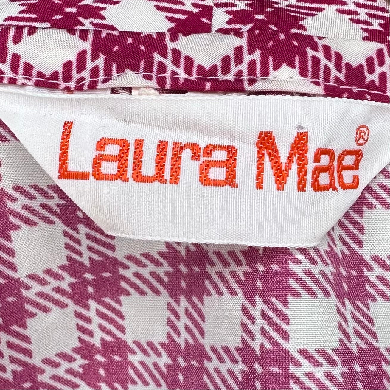 1970s Raspberry Plaid Sleeveless Bow Blouse, Laura Mae Size 1X/2X