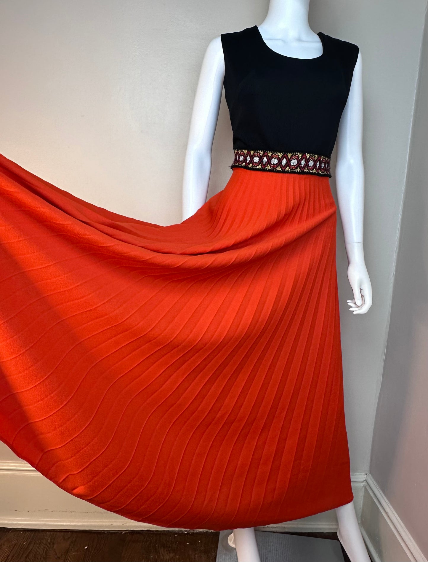 1970s Black and Orange Maxi Dress, Size Small-Medium, Halloween