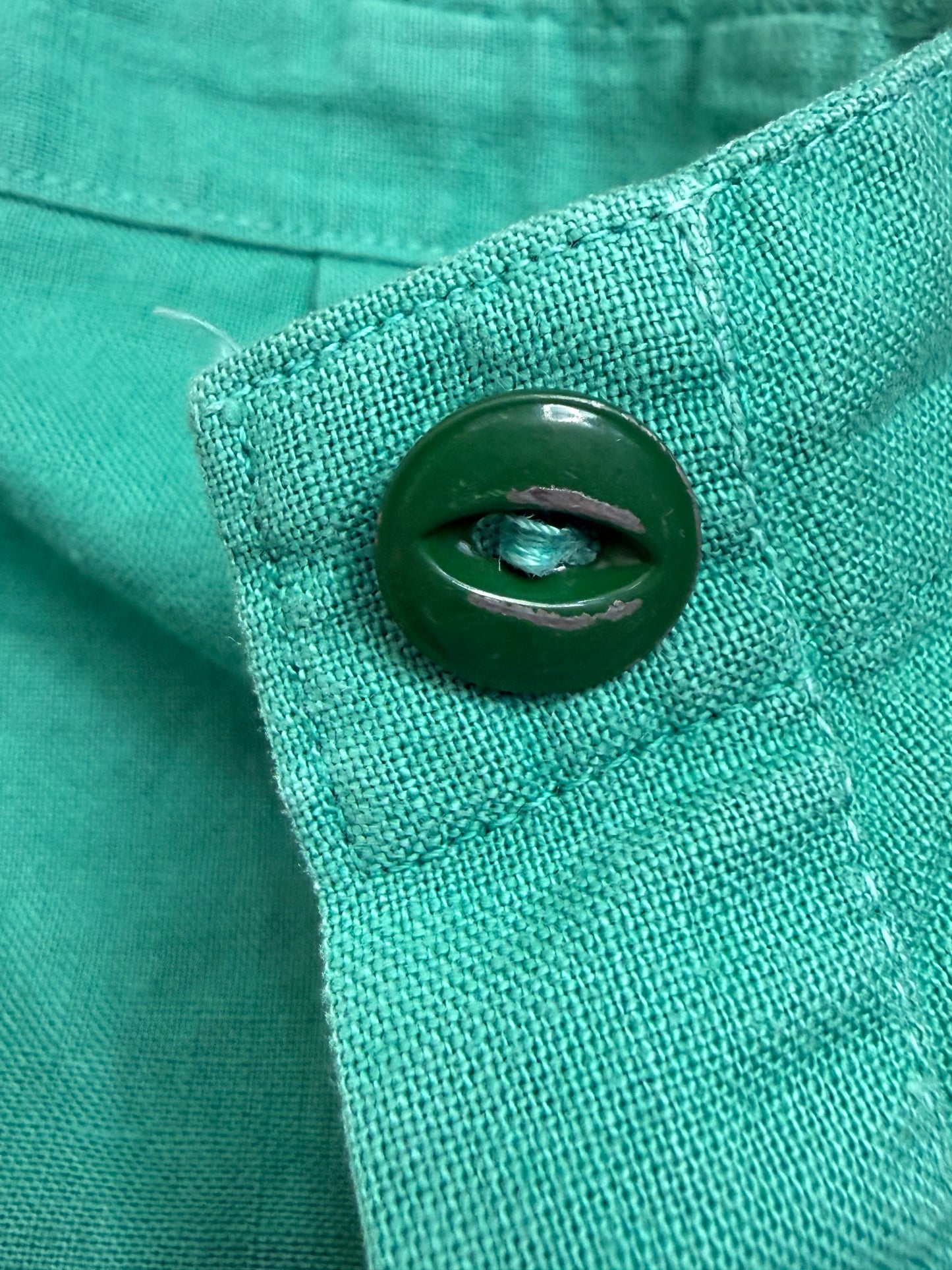 1940s Green School Gym Uniform, Pullover Top and Side Button Shorts, E R Moore Company Athletic Apparel Size X-Small, Gymcloth Gym Suit Set