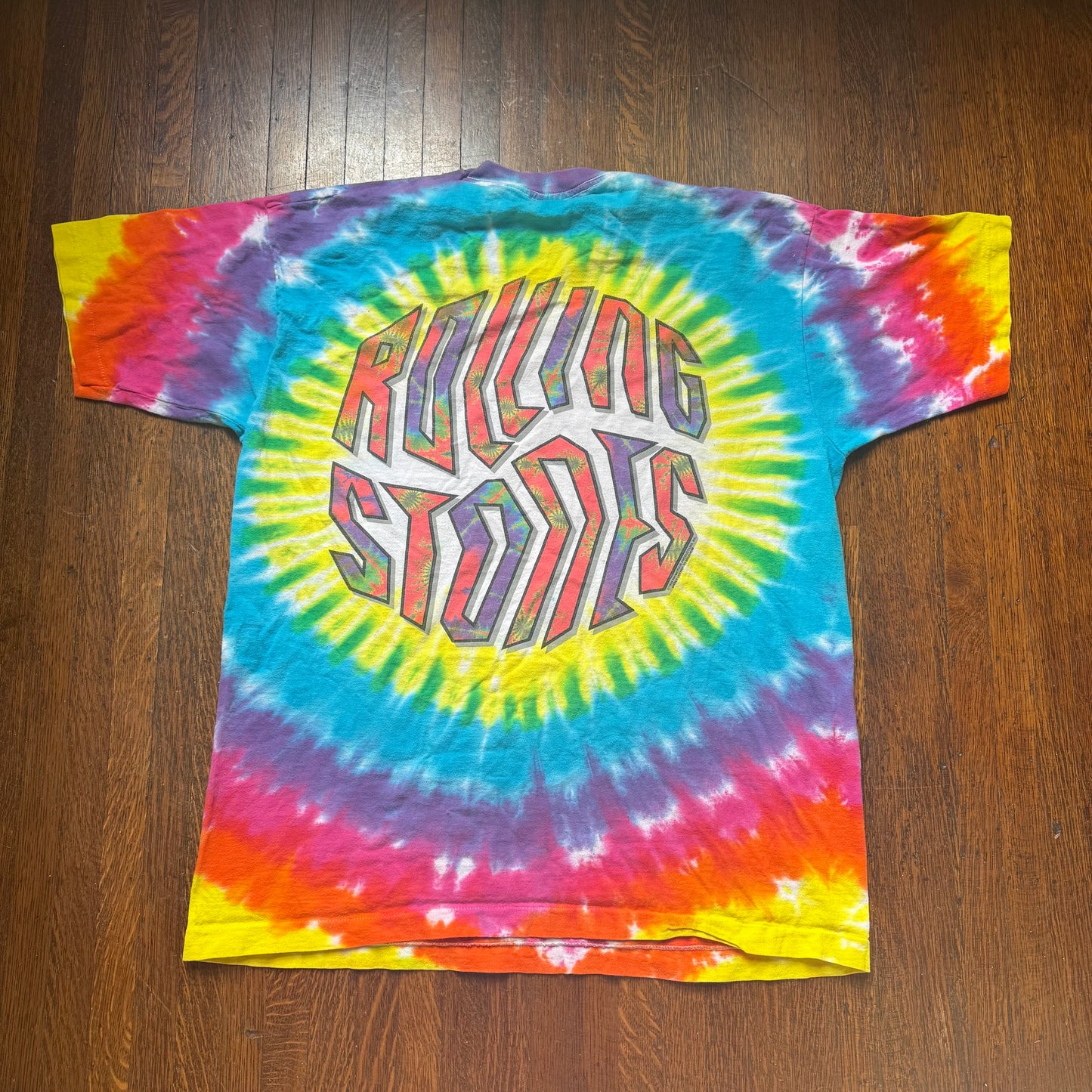 1990s Rolling Stones Concert T-Shirt, Acid Trip Tongue, Rainbow Tie Dye, Liquid Blue Size XL