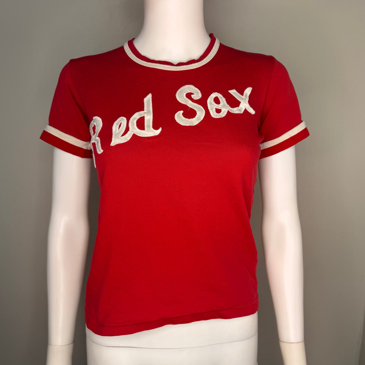 1970s Kids' Red Sox Jersey T-Shirt, Rawlings Size Youth Medium/Adult XS, Baseball Uniform, People’s State Bank, No 7