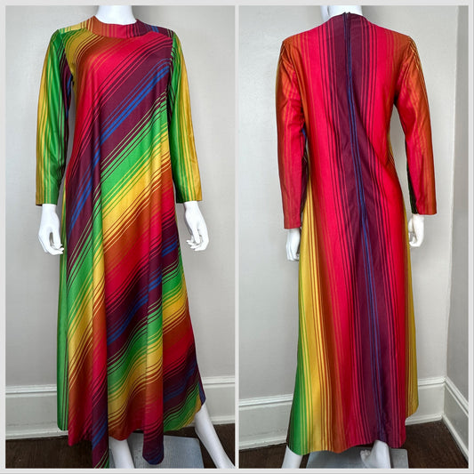 1970s Rainbow Stripe Maxi Dress, Dutchess Individually Yours Size Small