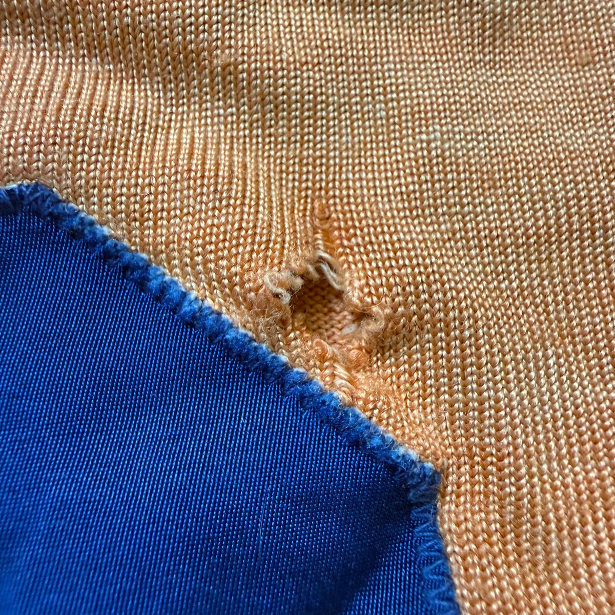 1950s Orange and Blue Durene Jersey, Appliqué No 55, Faded and Distressed, Size Medium