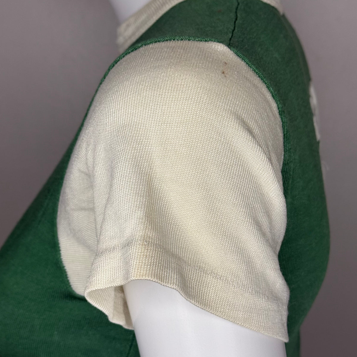 1960s/70s Kids’ Green and White Durene Jersey T-Shirt, Size Youth Medium/Adult XS No 18