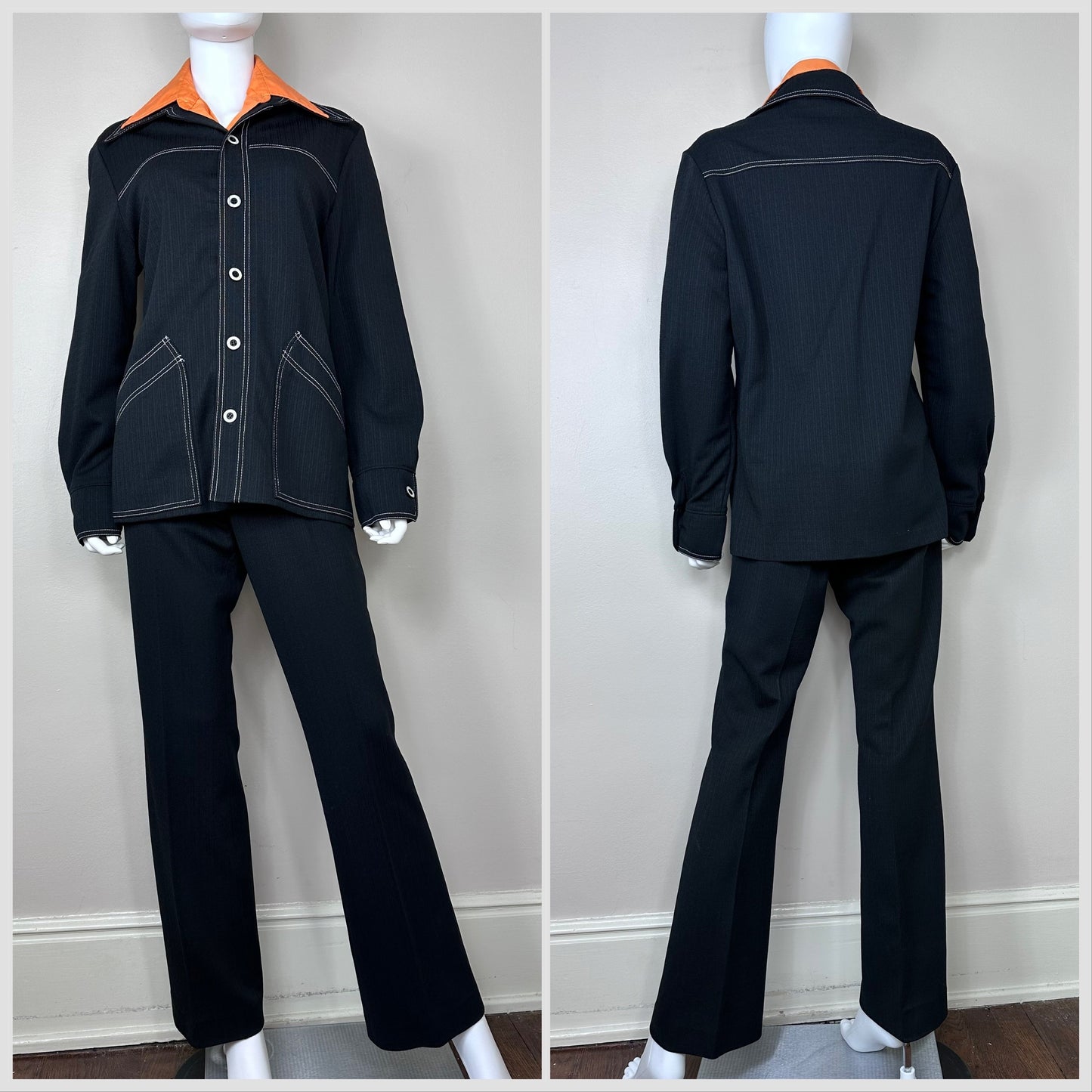 1970s Black Leisure Suit, Kings Road Sears The Men’s Store Size S/M, Jacket and Pants