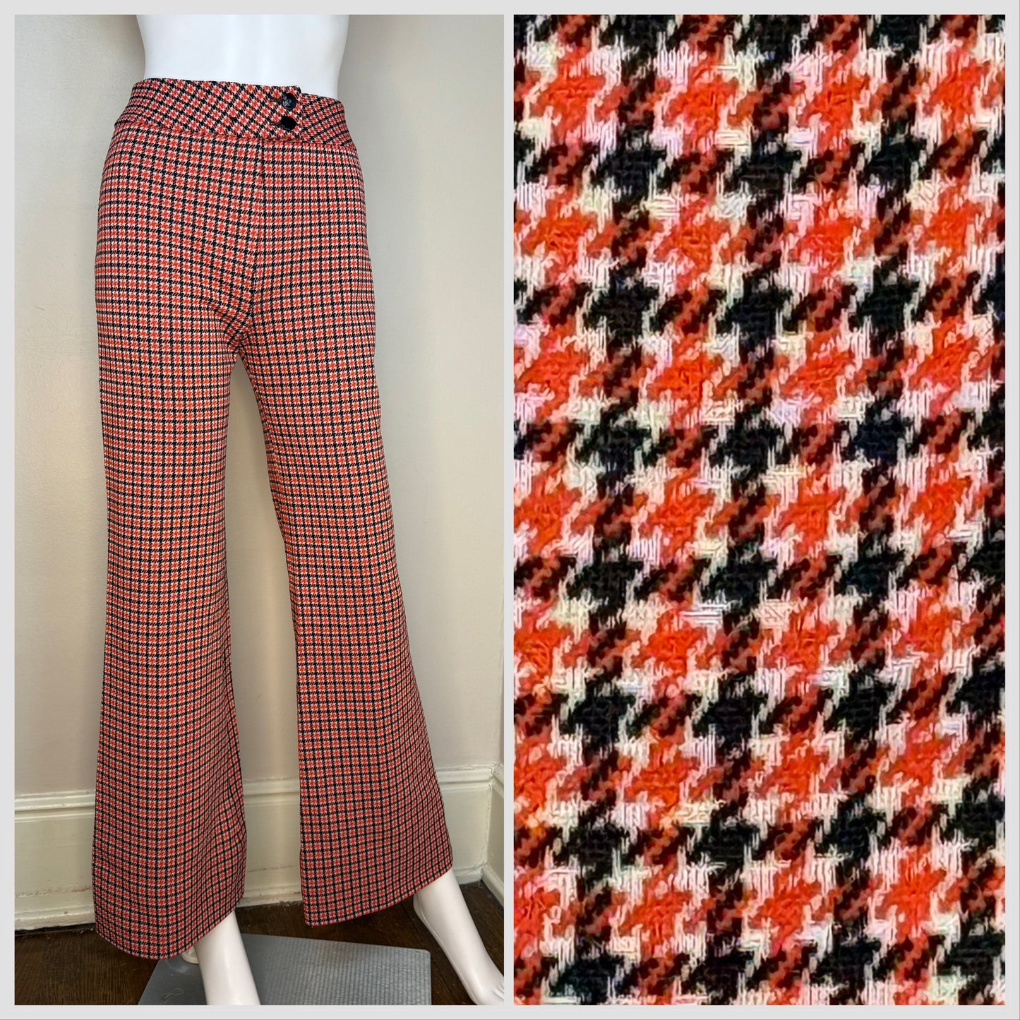 1970s Plaid Flare Leg Double Knit Slacks, Corinth Street Size XS, Bell Bottom Pants, 24"x31"