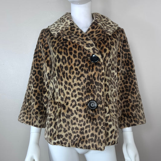 1960s Cropped Leopard Faux Fur Coat, Exclusive Styles of Somali Fashioned by Fairmoor Size Small