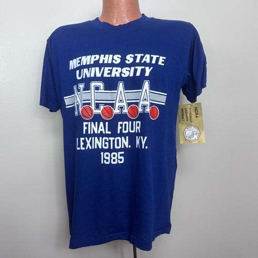 1980s Memphis State University T-Shirt, N.C.A.A. Basketball Final Four 1985, Champion Size Large, Deadstock with Tags