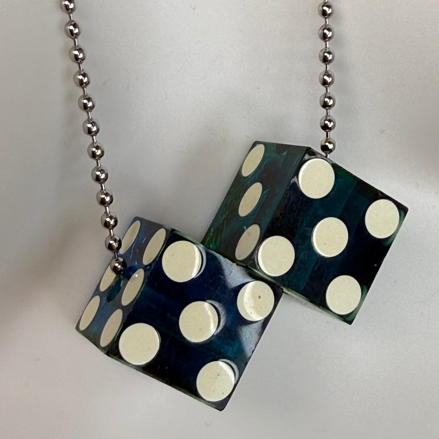 Vintage Dice Necklace, Harrah’s Joliet Casino, Translucent Blue