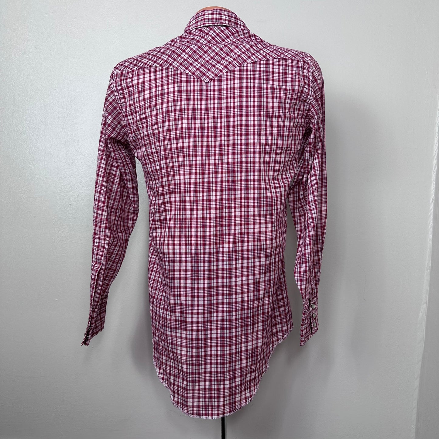 1970s Red Plaid Long Sleeve Western Shirt, Wrangler Size Small