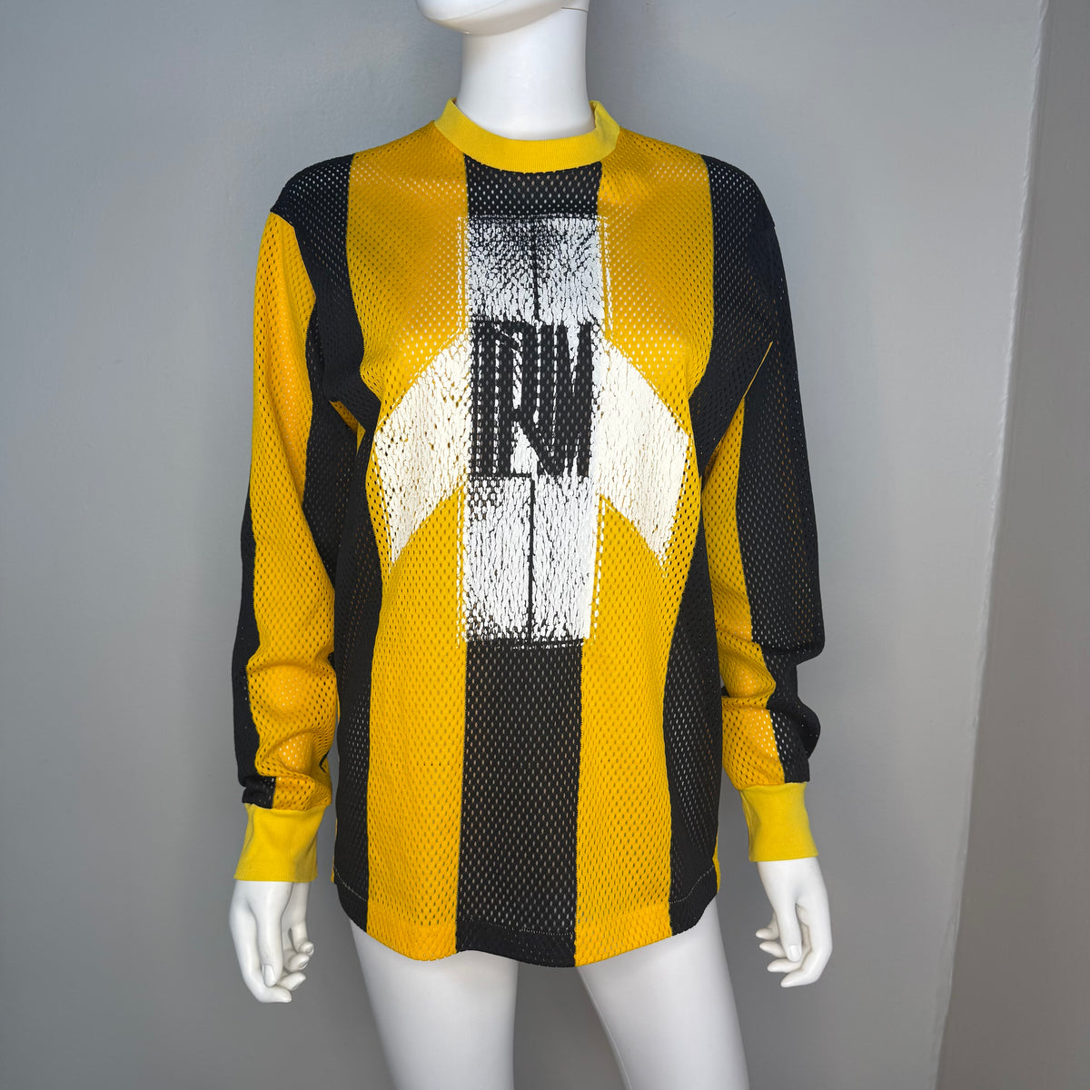 1970s Yellow and Black Stripe Mesh Motocross Jersey, Trim Size Medium, No 267