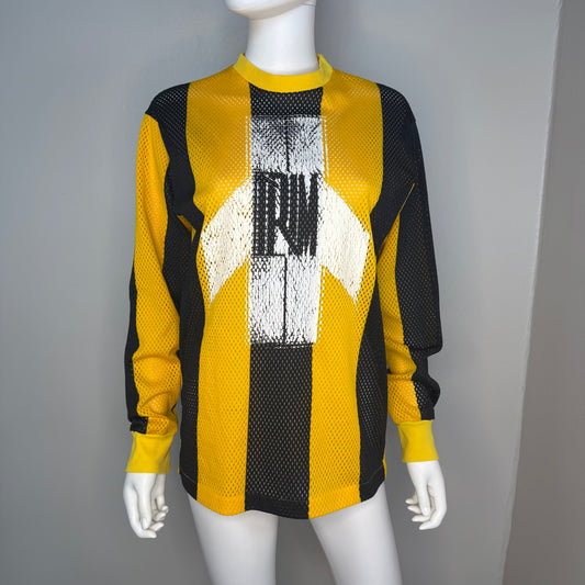 1970s Yellow and Black Stripe Mesh Motocross Jersey, Trim Size Medium, No 267