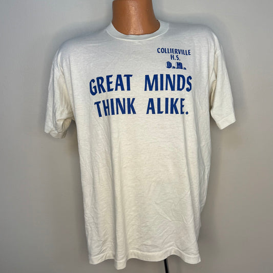 1980s/90s Great Minds Think Alike Collierville High School OM T-Shirt, Stupidity Runs in Circles, Odyssey of the Mind, Size Large