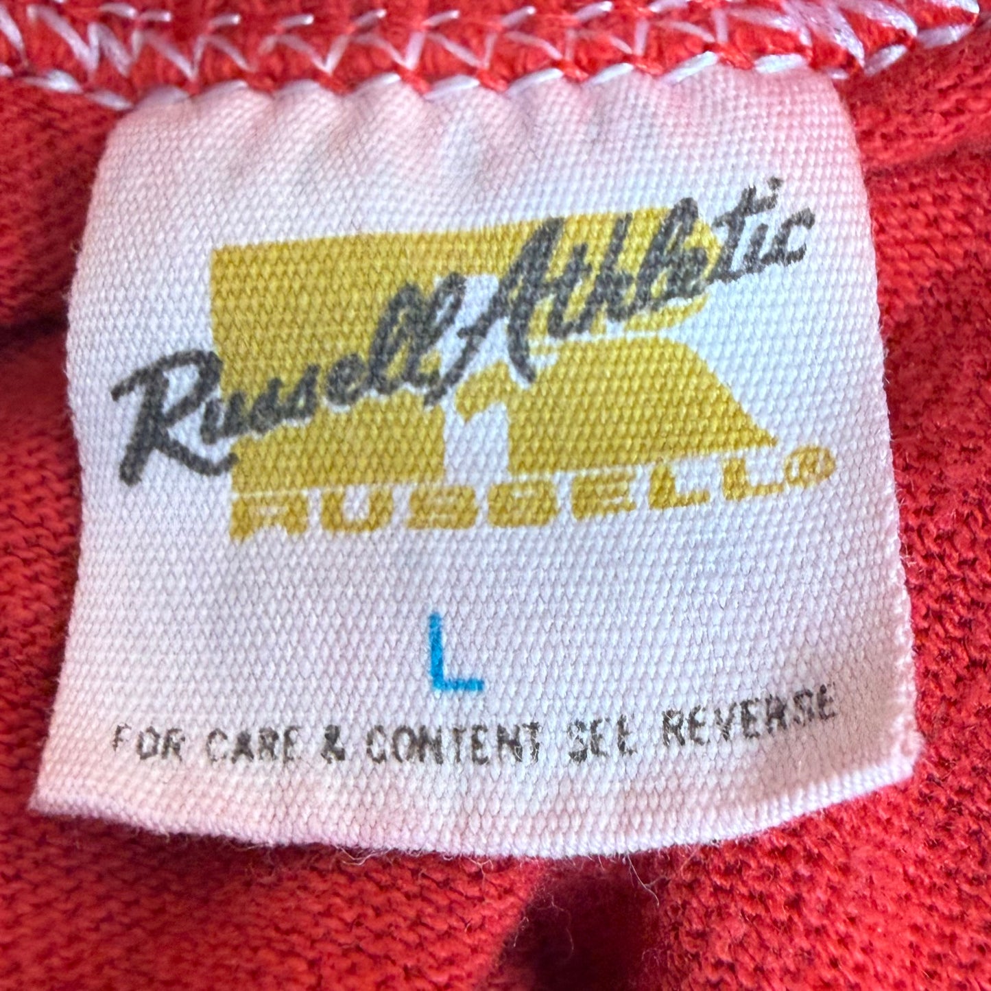 1970s Rams Football Red Cropped T-Shirt, Russell Athletic Size M/L, Number 33