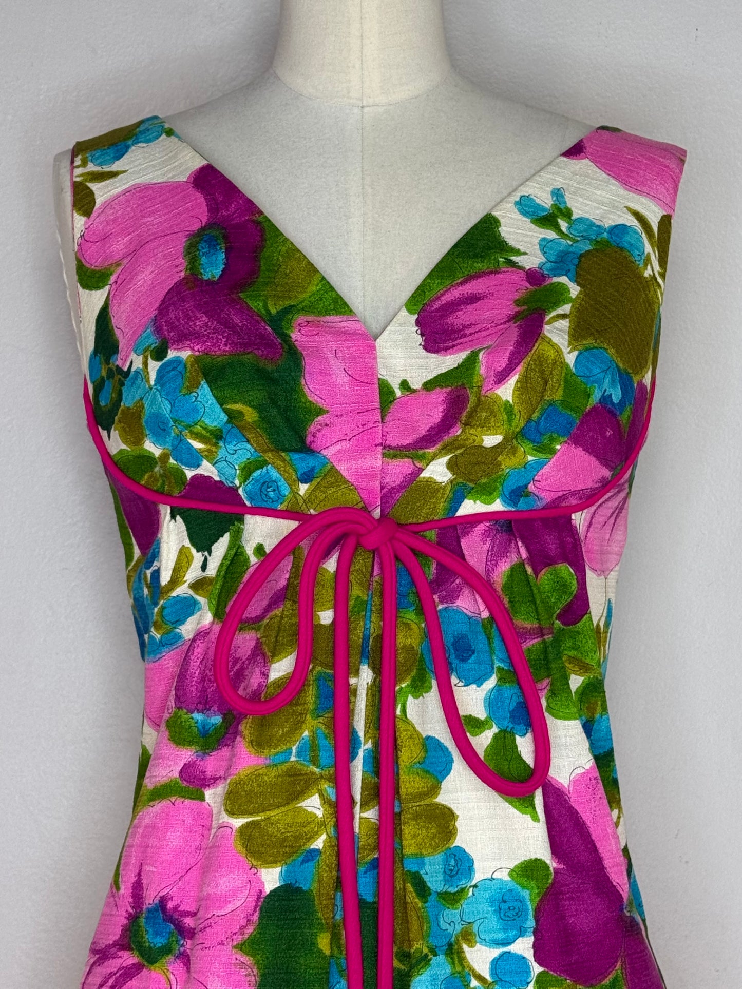 1960s Hawaiian Floral Cotton Barkcloth Jumpsuit, Wide Leg, Lauhala Hawaii Size XXS