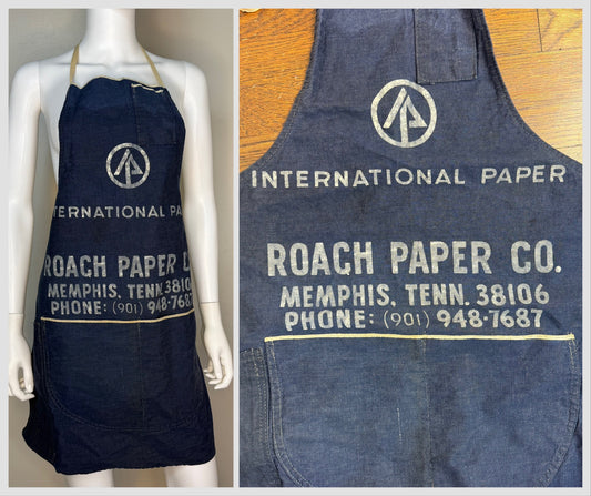 1960s Selvage Denim Workwear Apron, International Paper Roach Co Memphis Tenn, Selvedge