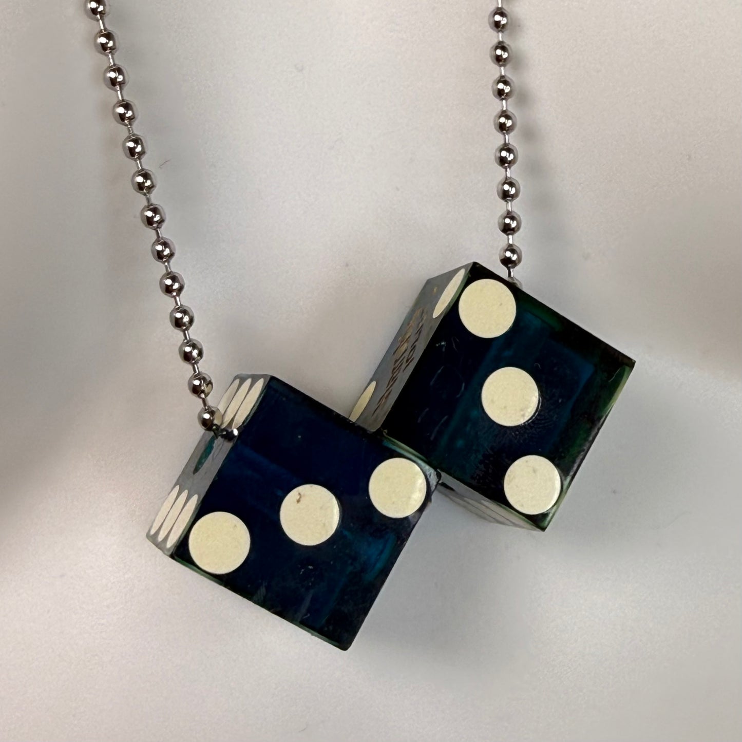 Vintage Dice Necklace, Harrah’s Joliet Casino, Translucent Blue
