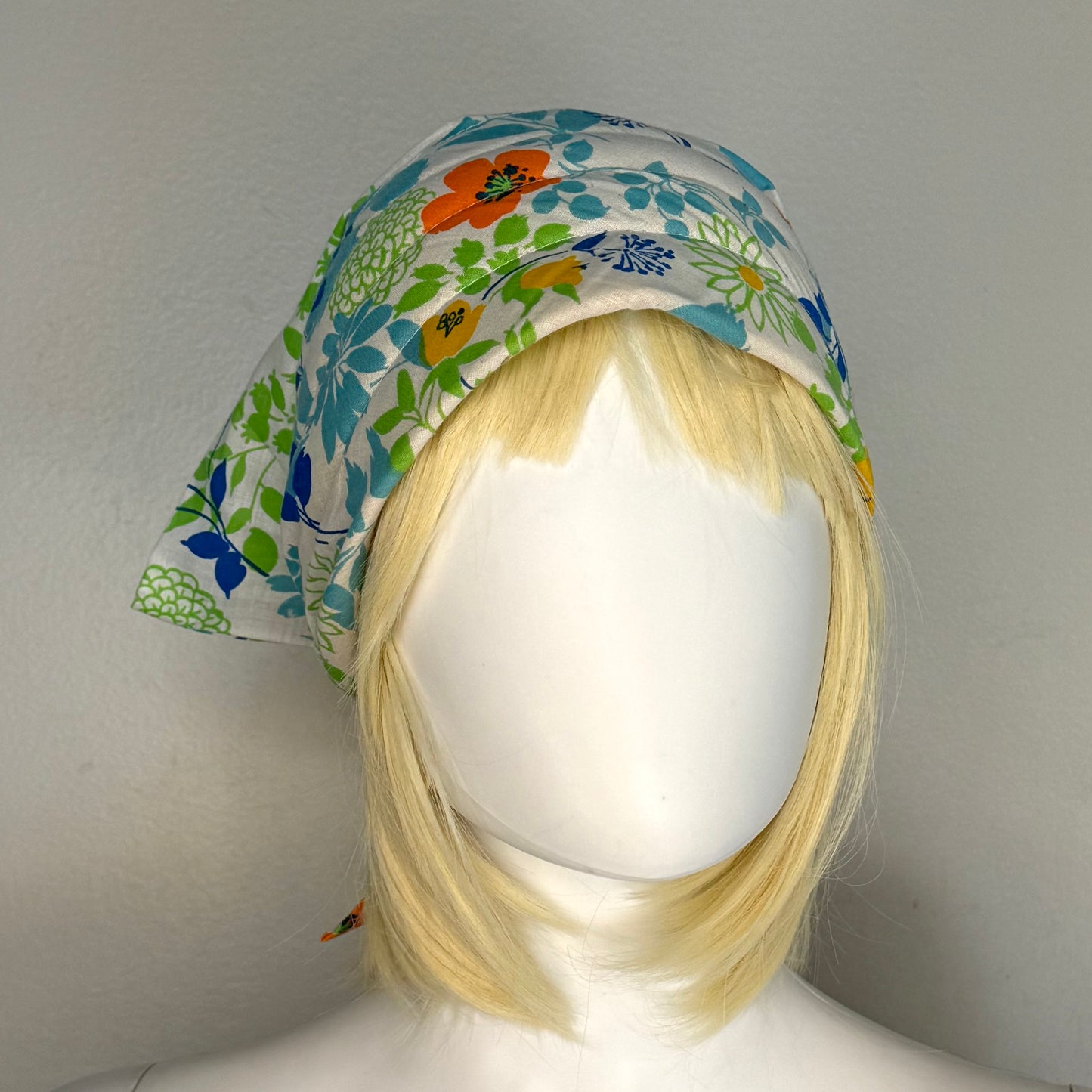 1960s/70s Floral Head Scarf with Foam Stabilizer, Tie in Back