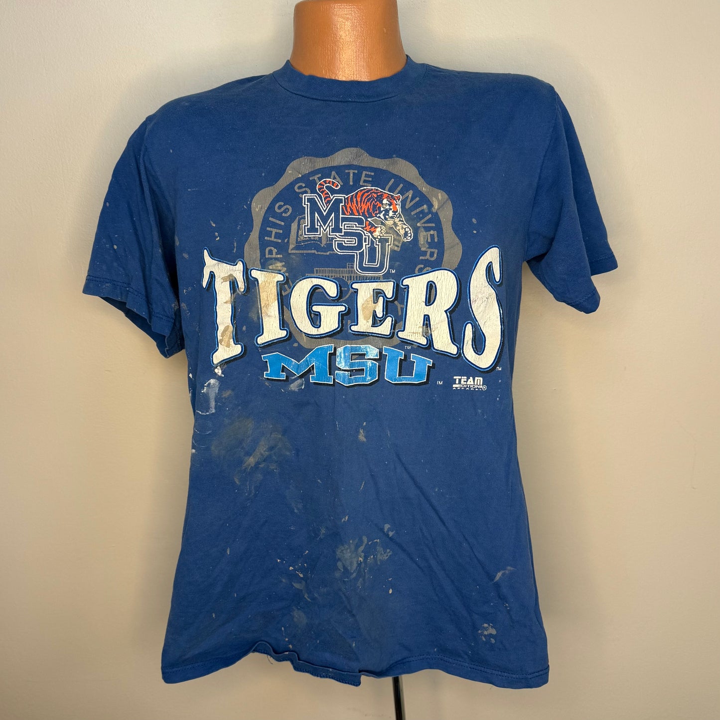 1990s Memphis State University T-Shirt, MSU Tigers, Team Edition Apparel Size Medium, Distressed